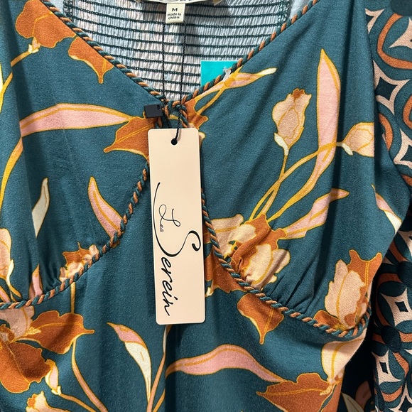 Tops Les Serein Top Teal Green With Orange And Peach And Pink Nwt